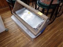 Tote w/Cake Dish, Cambro Parts, Cardboard Stencils, A Wooden Tool Tray And