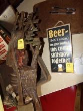Beer Sign and Wood Cutter Decoration