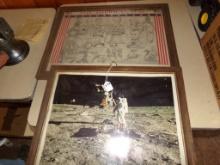 (2) Framed Pictures - Moon Landing and The American Way