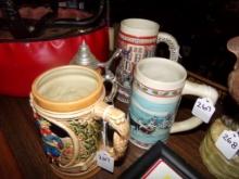 (4) Assorted Collectible Steins, (1) Pabst, (2) Miller High Life and (1) Bu