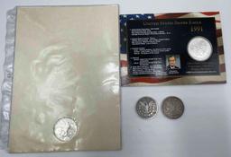 1884S & 1921D Morgan Silver Dollars, 1924 Peace Silver Dollar. 1991 US Silver Eagle. (4 pieces