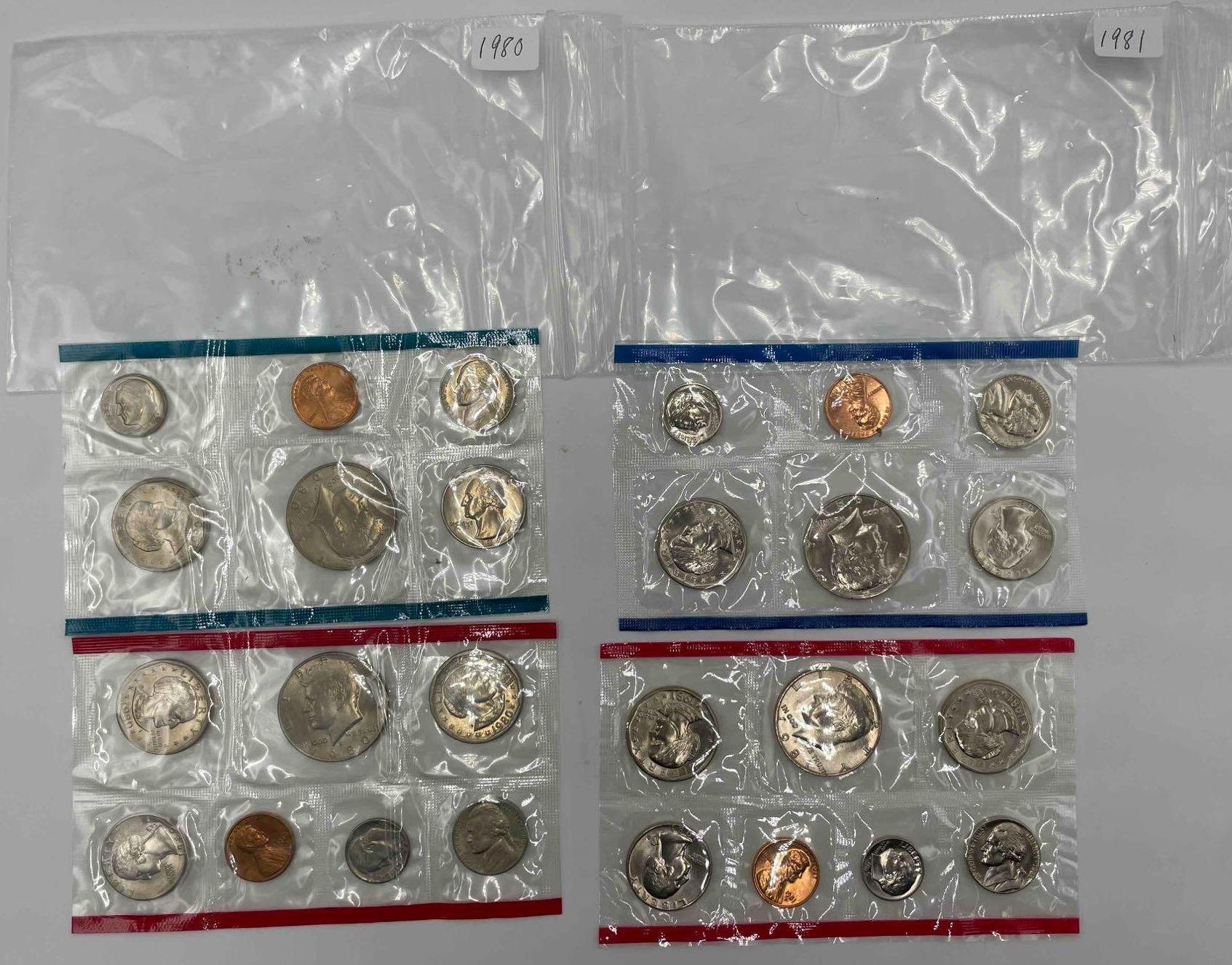 US Mint Sets: 1980, 1981, 1989, 1997 US Mint Sets -P,D in original cellophane, no envelope. 1999,