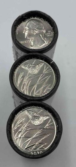 2020 US Mint wrapped P,D,S Uncirculated rolls- "Tall Grass Prairie" America the Beautiful Quarters