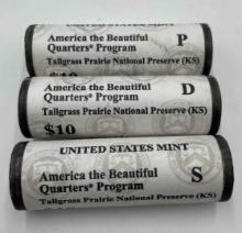 2020 US Mint wrapped P,D,S Uncirculated rolls- "Tall Grass Prairie" America the Beautiful Quarters
