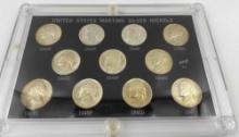 US Wartime Silver nickels Uncirculated set in Capital holder.