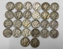$2.60 face value in 1925D US 90% Mercury Silver dimes. (26 pieces)