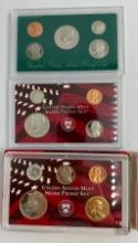1996, 1999, 2000 US Mint Silver Partial Proof Set, no quarters.