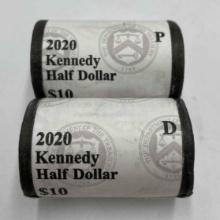 2020 US Mint wrapped P,D Uncirculated rolls Kennedy half dollar (2 rolls).