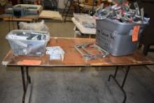 30" x 60" TABLE WITH (3) PLASTIC TOTES;