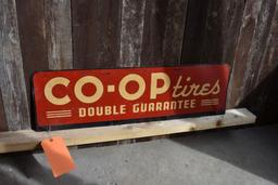 CO-OP TIRES METAL SIGN, DOUBLE SIDED, 34"W x 10"L
