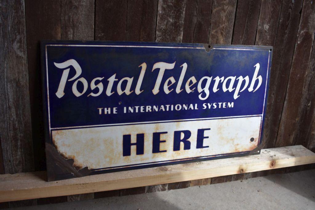 DOUBLE SIDED PORCELAIN POSTAL TELEGRAPH SIGN, 30" x 16"