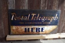 DOUBLE SIDED PORCELAIN POSTAL TELEGRAPH SIGN, 30" x 16"