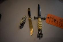 3 KNIVES- NAVEY DECURATOR DAGGER 5" BLADE, DAMASOCUS