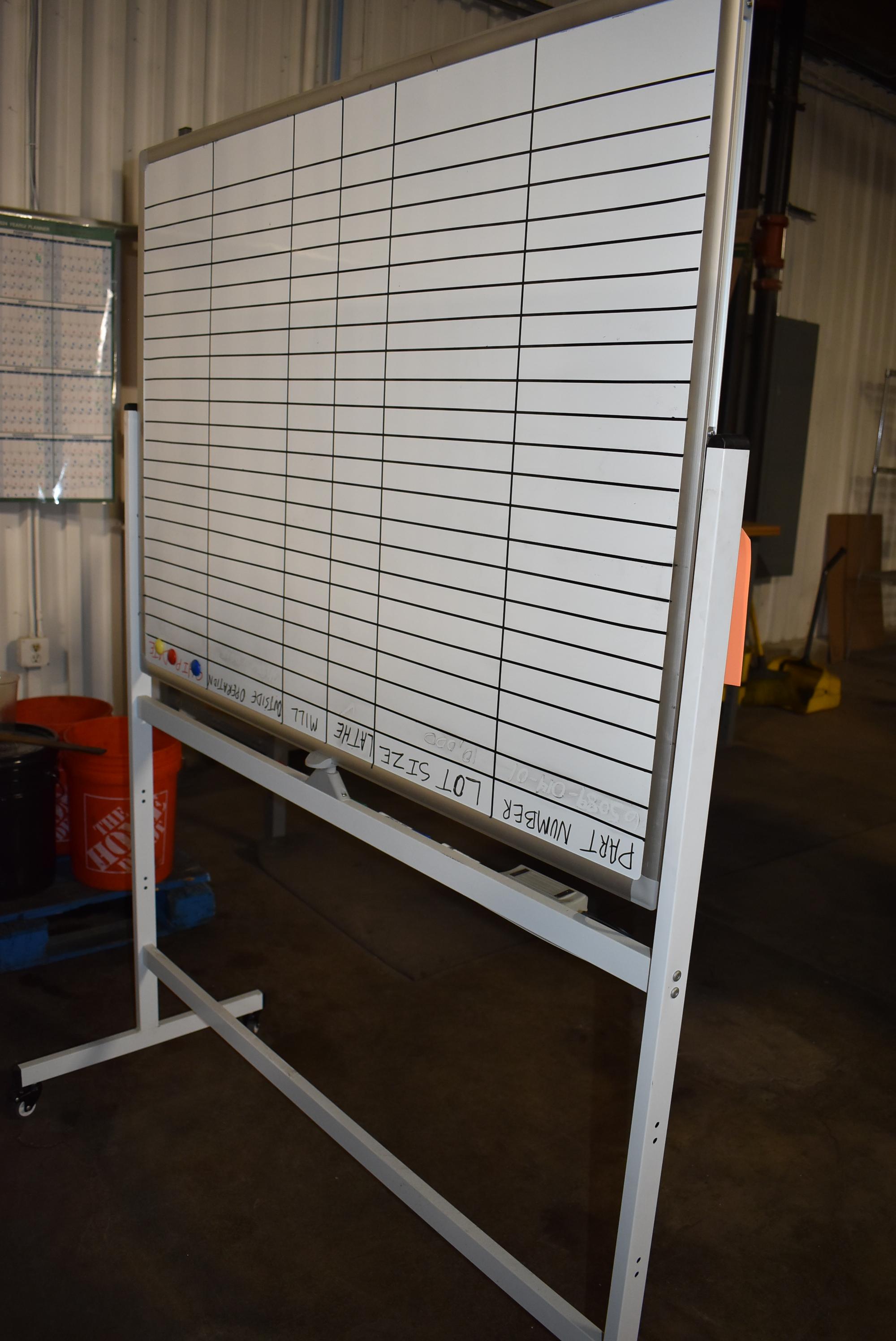 WHITE ERASE BOARD ON PORTABLE STAND WITH MARKERS AND