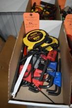 BOX W/ASSORTED ALLEN WRENCHES & TAPE MEASURES 100'