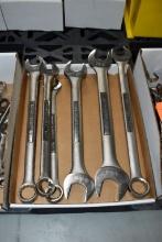 BOX W/LARGE CRAFTSMAN COMBINATION WRENCHES,