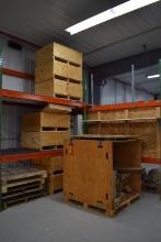(7) WOODEN STORAGE CRATES W/TOPS, APPROX. 31" X 39"