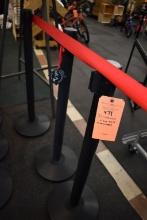 (3) STANCHIONS WITH RED RETRACTABLE BELTS