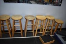 (6) WOODEN STOOLS, 29" AND 24"