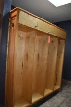 WOOD LOCKER CABINET WITH FOUR LOCKABLE COMPARTMENTS