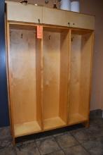 WOOD LOCKER CABINET WITH THREE LOCKABLE COMPARTMENTS