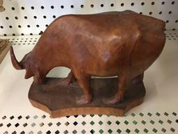 Wooden Bull Figurine