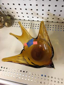 Amber Glass Swallow Bird And deer ash tray