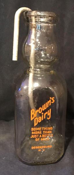 Brown's dairy milk bottle Ogdensburg N.Y with Cream siphon