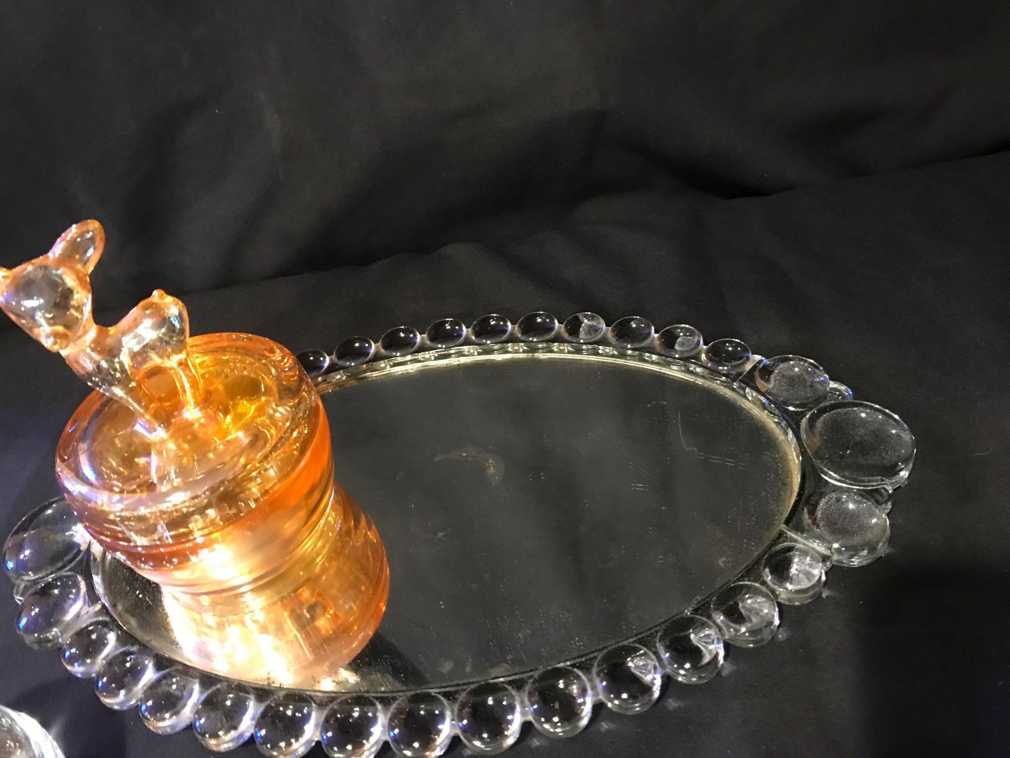 Vintage perfume tray with bottles and art glass