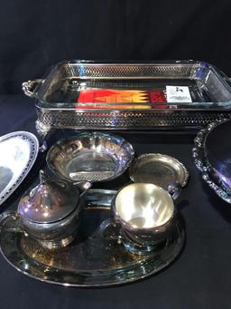 Silverplated serving set! Anchor hocking baking dish, serving dish with Pyrex bowl, and more