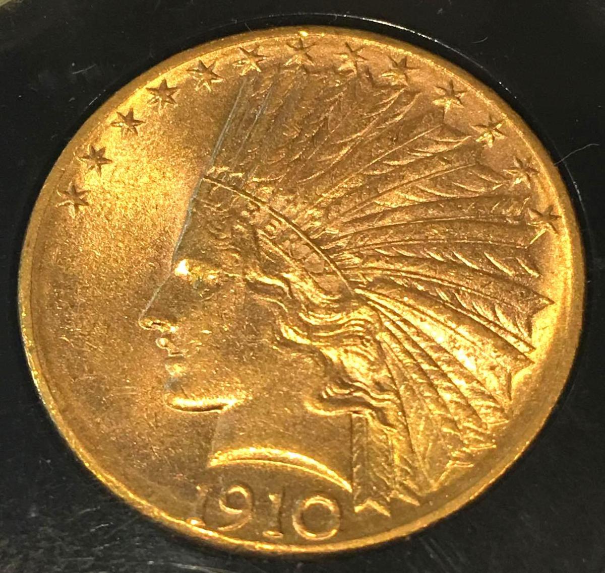 GOLD 1910-D $10 Indian Head Gold Coin Estimated MS