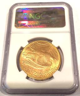 GOLD 1908-D Saint Gaudens Gold $20 Double Eagle With Motto-GRADED BY NGC MS 63 Exceptional Coin