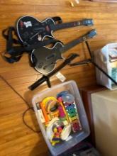 guitar, hero, guitarist, and box of musical toys