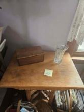 Small square wooden table with wooden box