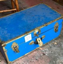 Blue metal trunk and contents
