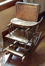 convertible rocker to high chair, antique with cane seat