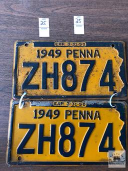 Pair of Matching 1949 Pa. Auto. registration plates