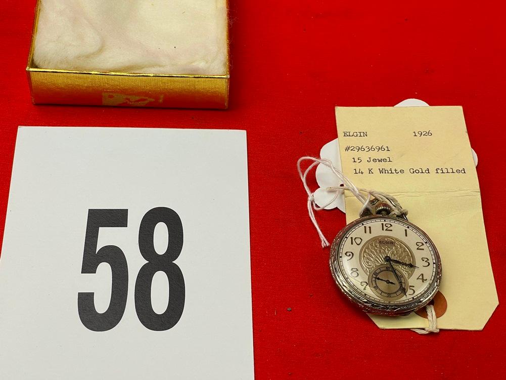 Elgin 15-Jewel, 14K White Gold Filled Pocket Watch 1926 #29636961