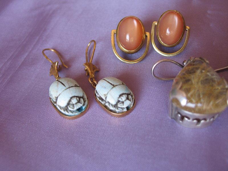 Three pairs of Estate Earrings:- 18K