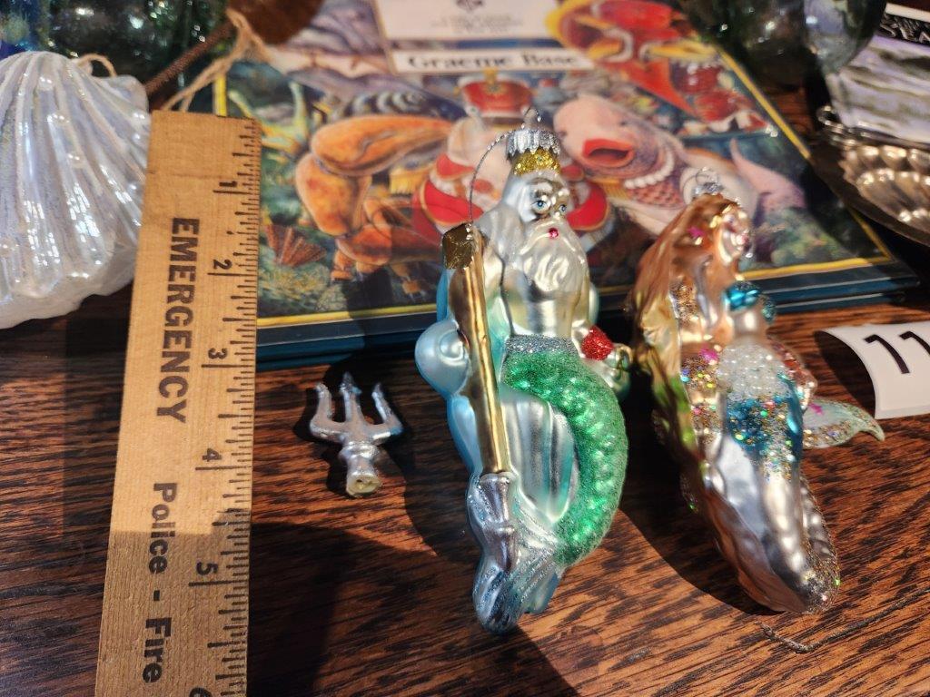 Mermaid and MerKing glass Ornaments,
