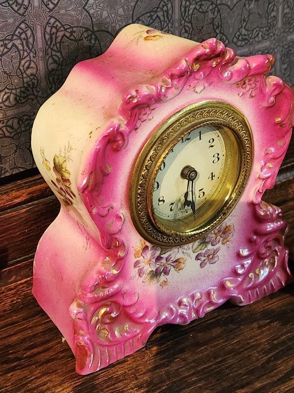 Ansonia "Fern" style Porcelain Boudoir Mantle Clock