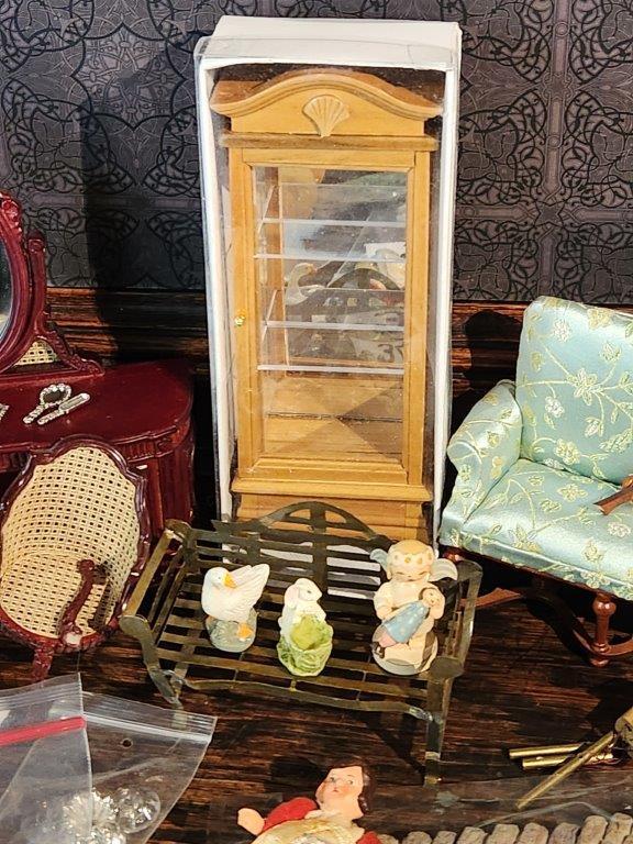 Vintage Doll House size "Flocked" Horses, Furniture,