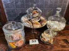 Unique shape Stem Candy Jar with Tiger Cowrie Shells,