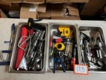 Metal Bins of Assorted Hand Tools and more