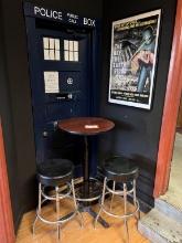 Tall Pub style Table, pair Metal Base Bar Stools,