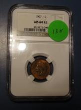 1907 INDIAN CENT NGC MS-64 RED BROWN