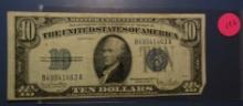 1934-D $10.00 SILVER CERTIFICATE NOTE VF/XF