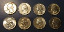 LOT OF EIGHT MISC. EARLY DATE SILVER WASHINGTON QUARTERS GEM UNC (8 COINS)