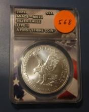2021 TYPE 2 AMERICAN SILVER EAGLE ANACS MS-70