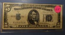 1934-D $5.00 SILVER CERTIFICATE NOTE VF/XF